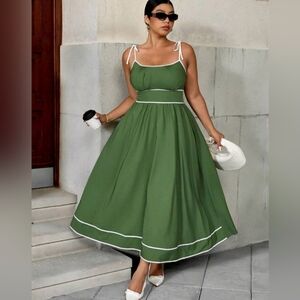 SHEIN Curve Green and White Spaghetti Strap Sundress